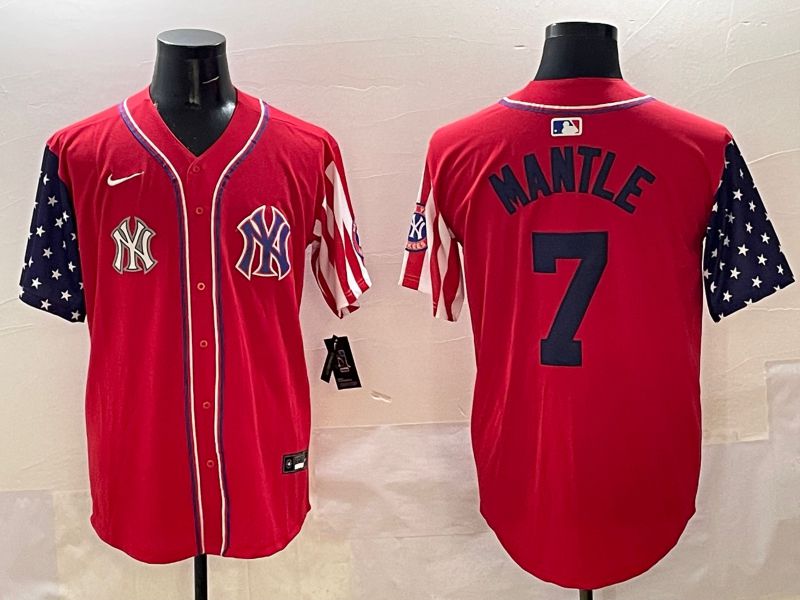 Men New York Yankees #7 Mantle Red a generation of national flags Jointly Name 2025 Nike MLB Jersey style 10->new york yankees->MLB Jersey